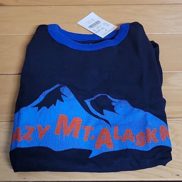 J Crew Crewcuts Lazy Mountain Alaska Kids Blue Long Sleeve Tee Shirt NWT - Picture 3 of 6